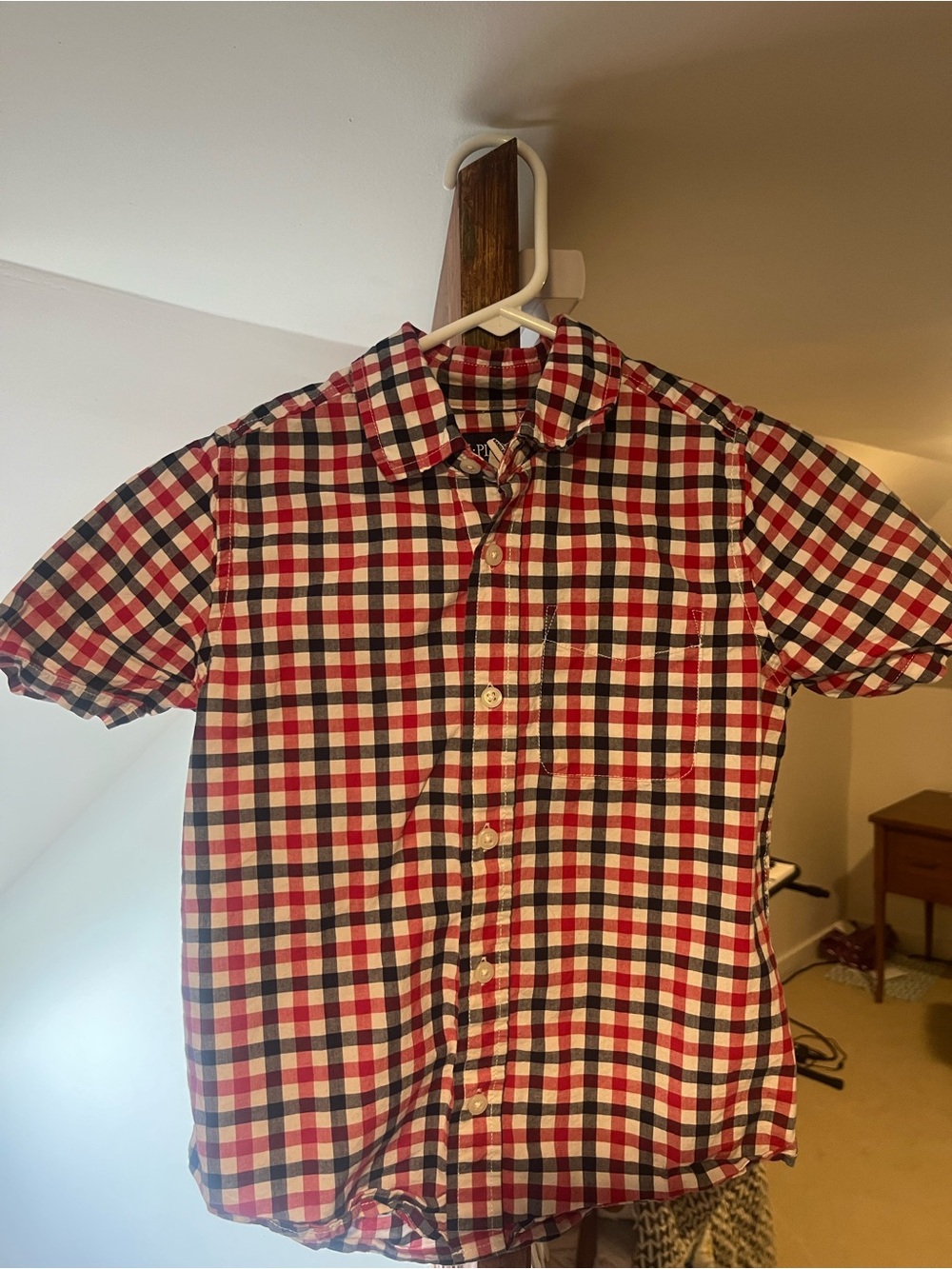 Boy’s Red and Black Check Short-Sleeve Button-Up Shirt, Children’s Place (7/8)